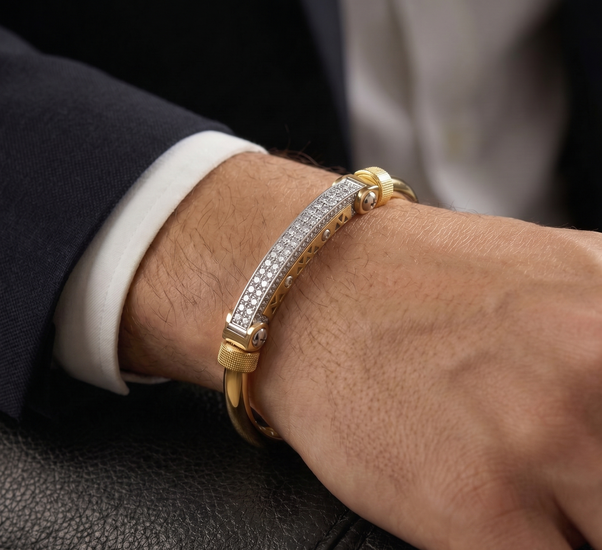 The Rivet & Pavé White Diamond Bracelet