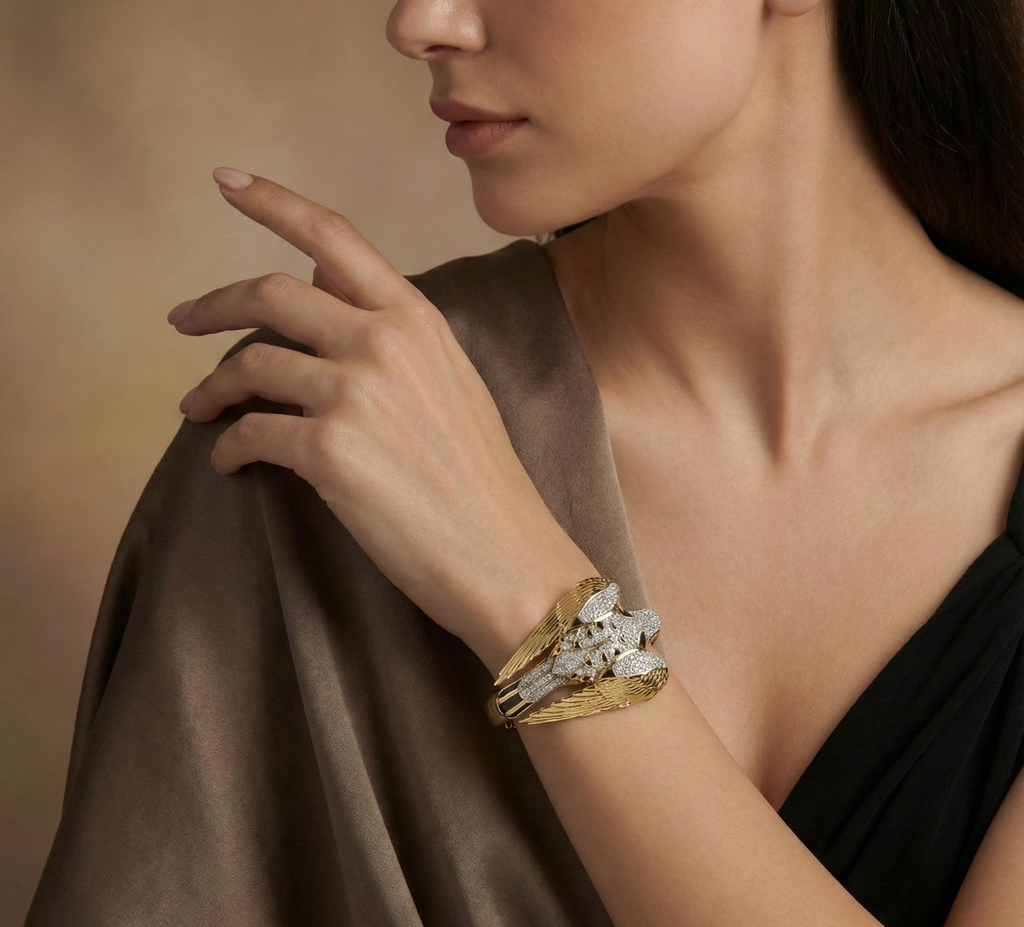 The Imperial Falcon Cuff in 18 Karat Solid Yellow Gold