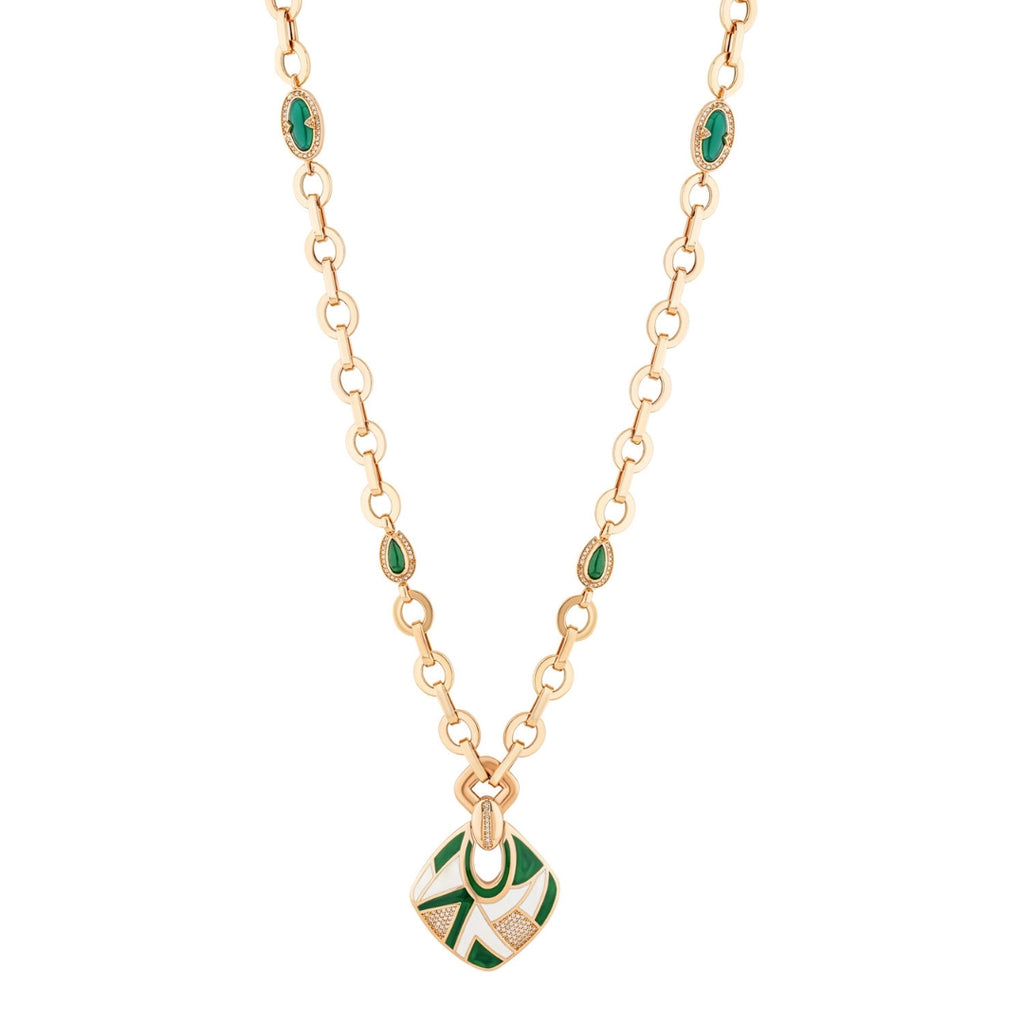 18K Gold Green Enamel Necklace
