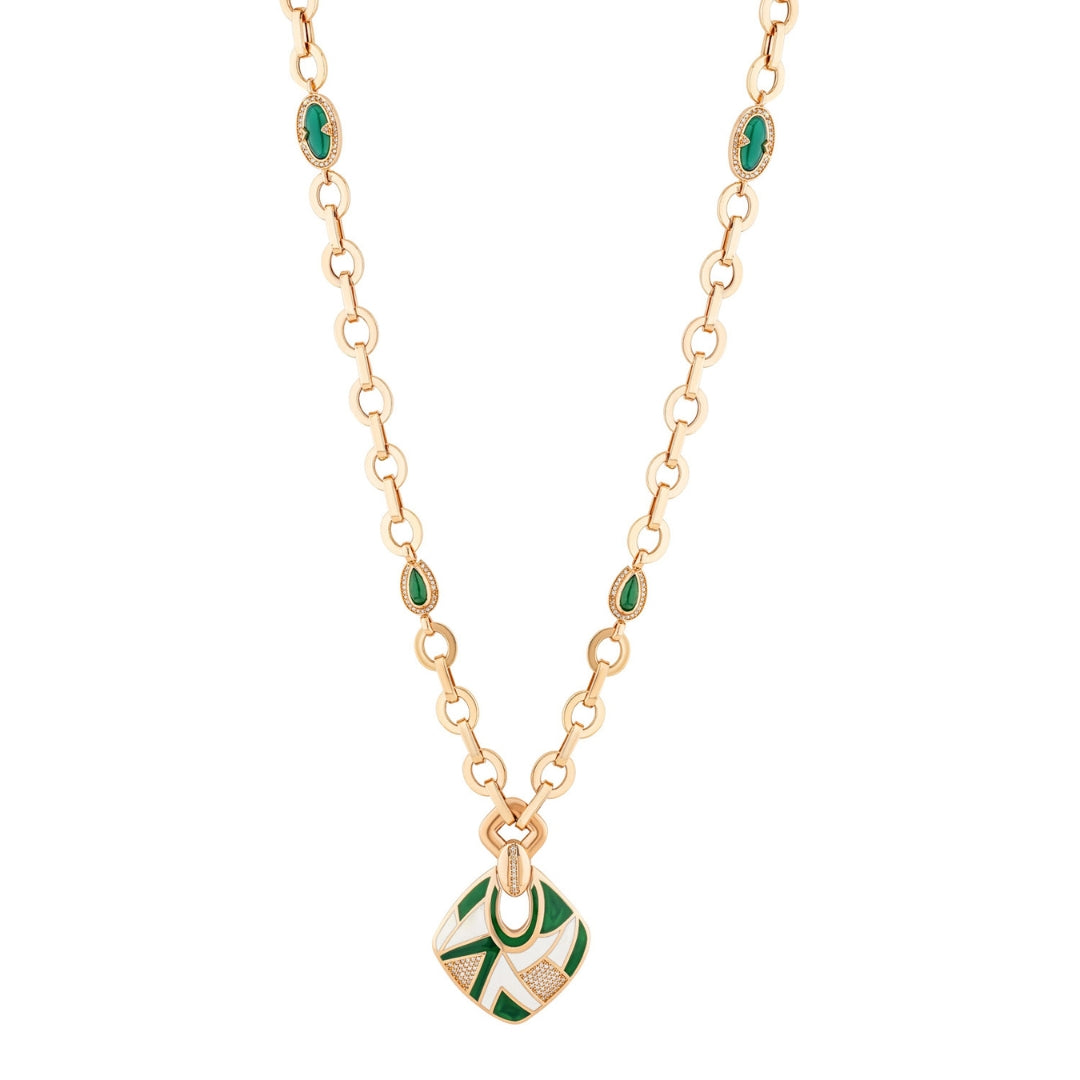 18K Gold Green Enamel Necklace