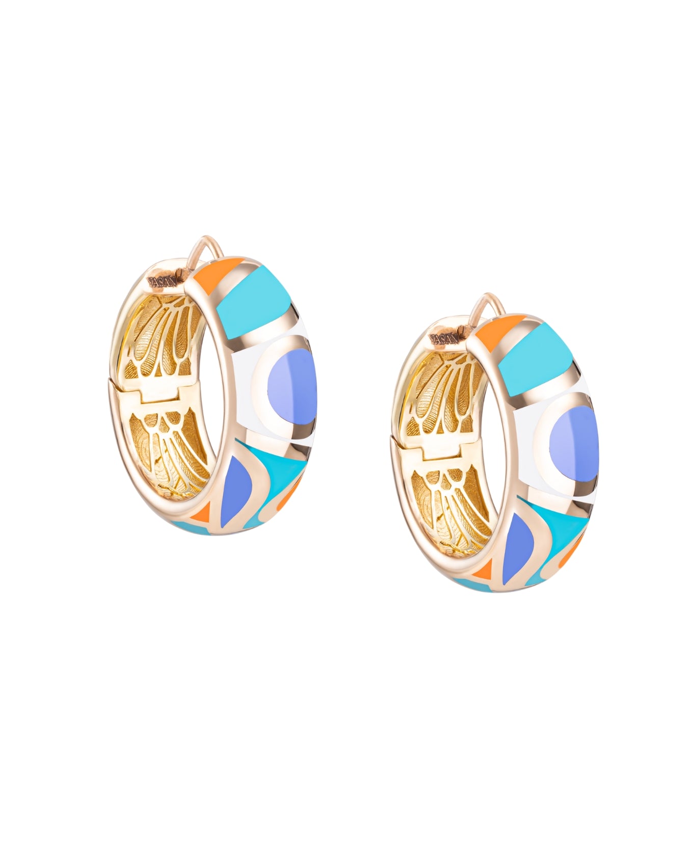 Mosaic Radiance: 18K Gold Enamel Hoops