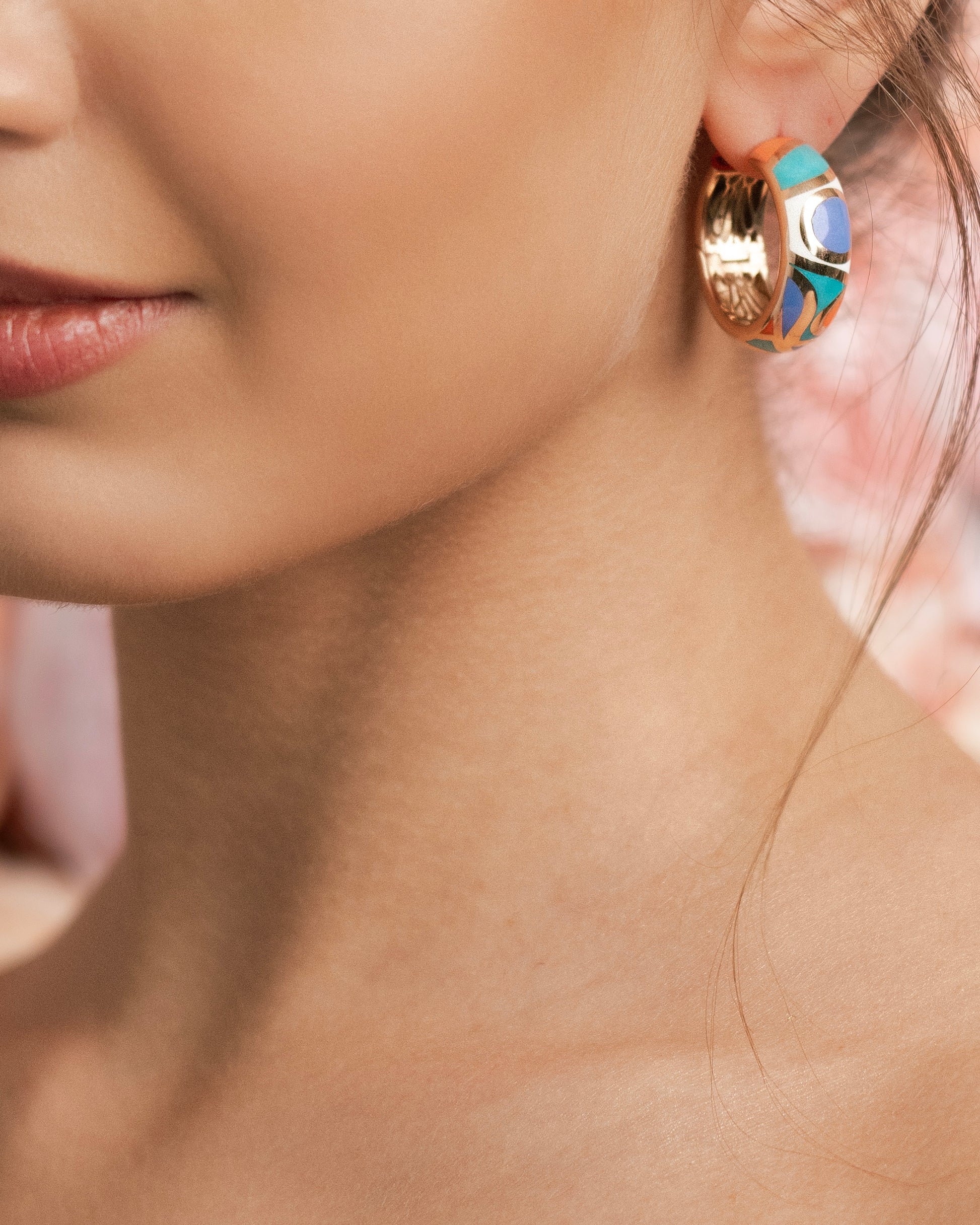 Mosaic Radiance: 18K Gold Enamel Hoops